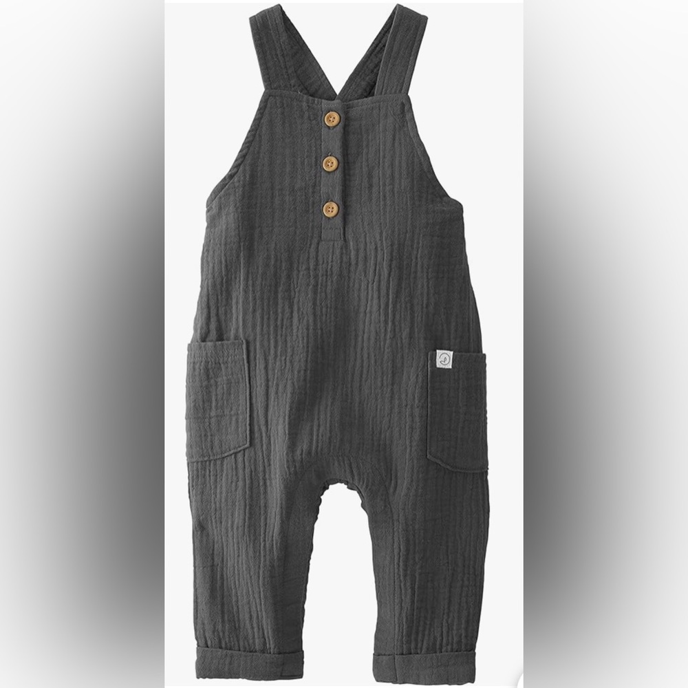 Carters Little Planet Charcoal Cotton Gauze Romper/Overall, 9 month